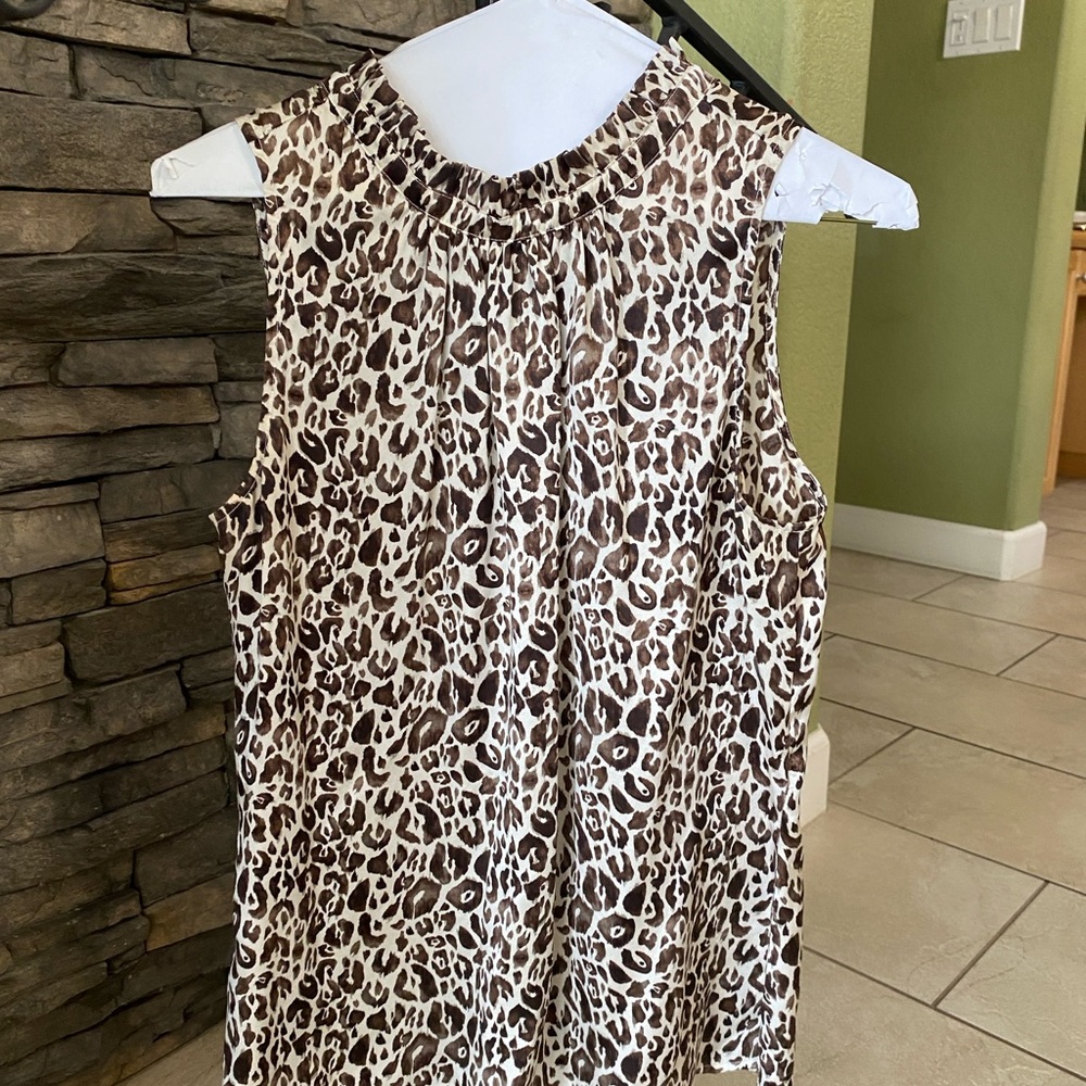 Ann Taylor Cream Sleeveless Pleated Blouse